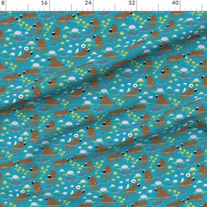 Forest Animal Fabric - South American Capybara Lotus Cute Animal Swimming Love By Lilredbug - Cotton Fabric By The Yard With Spoonflower image 2