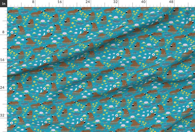 Forest Animal Fabric - South American Capybara Lotus Cute Animal Swimming Love By Lilredbug - Cotton Fabric By The Yard With Spoonflower image 2