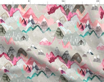 Mountain Fabric - Call Of The Mountains (Pink) By Nouveau Bohemian - Mountain Adventure Landscape Cotton Fabric By The Yard With Spoonflower
