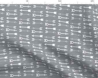 Gray + White Arrow Fabric - Arrows On Grey - Grey Arrows By Modfox - Gray Woodland Arrow Cotton Fabric By The Yard With Spoonflower