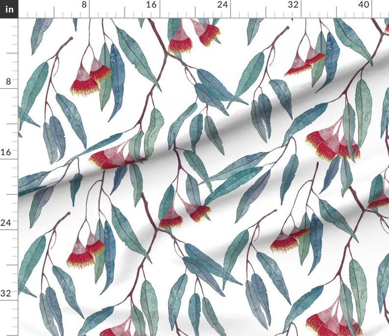 Tropical Eucalyptus Fabric Eucalyptus Leaves and Flowers by Etsy