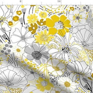 Floral Fabric - Good Day Sunshine By Nathalie Robbins - Gray Yellow White Spring Garden Blooming Cotton Fabric By The Yard With Spoonflower