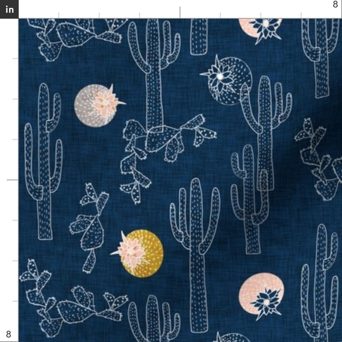 Southwestern Indigo Fabric Indigo Cactus Small by Nouveau Etsy