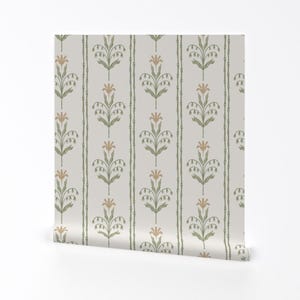 Vintage Floral Removable Peel and Stick Wallpaper - Yellow Cream Green - Wall Art Wall Decor - Stripe Mustard by heightsdesignstudio