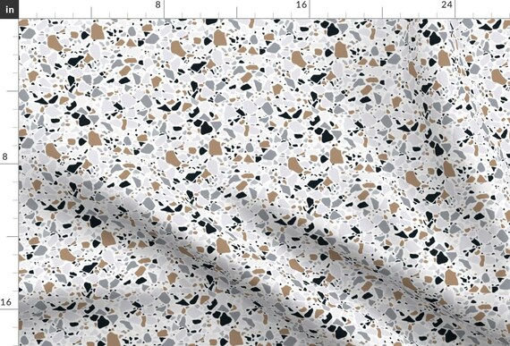 Terrrazo Fabric - Terrazzo Stone On White Medium Scale By Sylviaoh - Stone Modern Home Decor Tan Cotton Fabric By The Yard With Spoonflower