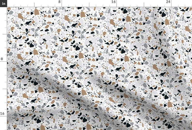 Terrrazo Fabric - Terrazzo Stone On White Medium Scale By Sylviaoh - Stone Modern Home Decor Tan Cotton Fabric By The Yard With Spoonflower image 1