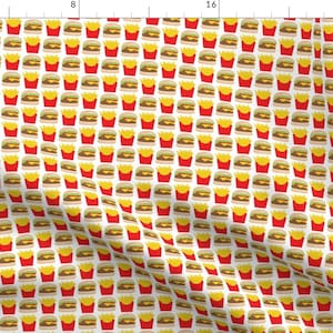 Cheeseburger and Fries Fabric - Tiny Cheeseburgers-And-Fries By Lilcubby - Cheeseburger Food Cotton Fabric By The Yard With Spoonflower