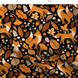 Fox Fabric - Autumn Foxes At Midnight By Latheandquill - Fox Black Orange Autumn Fall Animals Cotton Fabric By The Yard With Spoonflower