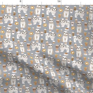 Shih Tzu Gray Dog Fabric - Shih Tzu Coffee Fabric Cute Toy Breeds Dog Fabric - Grey By Petfriendly - Shih Tzu Fabric With Spoonflower