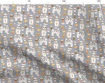 Shih Tzu Gray Dog Fabric - Shih Tzu Coffee Fabric Cute Toy Breeds Dog Fabric - Grey By Petfriendly - Shih Tzu Fabric With Spoonflower