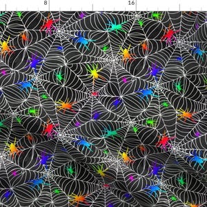 Rainbow Fabric - Spiderwebs - White On Black - Rainbow Spiders By Emeryallardsmith - Rainbow Cotton Fabric By The Yard With Spoonflower