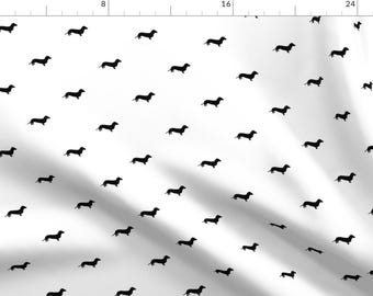 Dachshund Dots Fabric - Dachshund Dots Black By Ben Goetting - Black and White Pet Decor Cotton Fabric By The Yard With Spoonflower