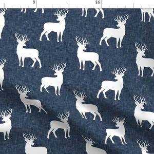 Bucks On Dark Blue Fabric - Bucks On Dark Blue Linen By Littlearrowdesign - Bucks Deer Woodland Cotton Fabric By The Yard With Spoonflower