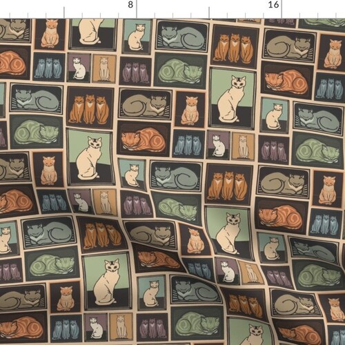 Framed Cats Fabric cat Pattern by Silveroakdesign Block Cat Etsy