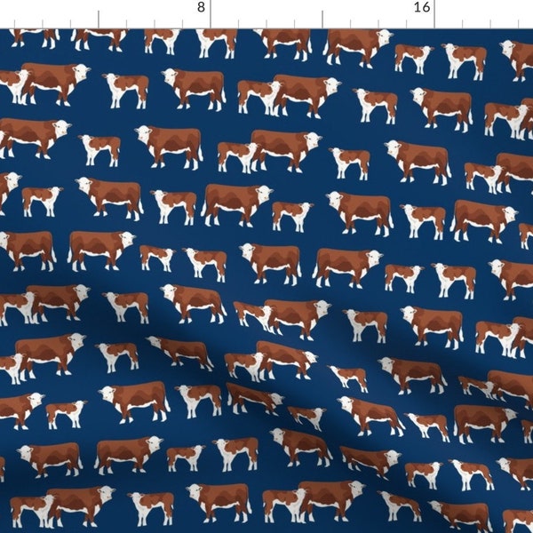 Cattle Fabric - Hereford Cattle Calf Farm Animal - Navy By Petfriendly - Cattle Country Livestock Cotton Fabric By The Yard With Spoonflower