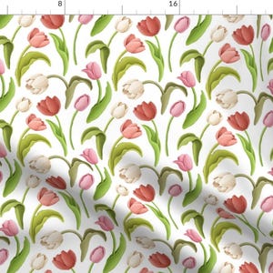Spring Tulips Fabric - Tulips by ktscarlett_ - Botanical Garden Pink Floral Small Scale  Fabric by the Yard by Spoonflower