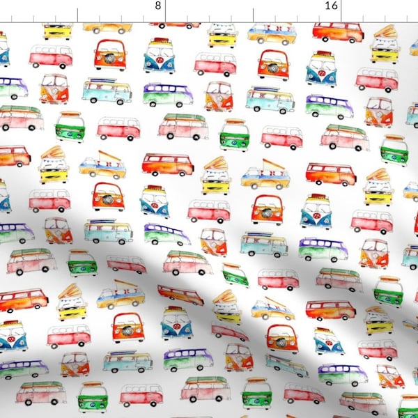 Campervan Fabric - Campervans By Emmaallardsmith - Watercolor Summer Campervan Cotton Fabric By The Yard With Spoonflower