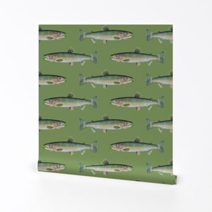 Fish Wallpaper Cutthroat Trout on Vintage Green by - Etsy