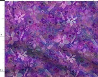 BUSY Polycotton Fabric FLORAL Purple Flowers Material Crafts METRE & HALF METRE 