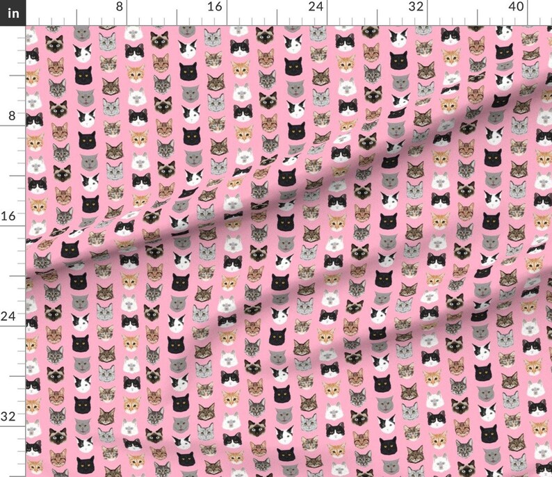 Pink Cat Fabric Cat Faces Kittens Fabric by Petfriendly Etsy