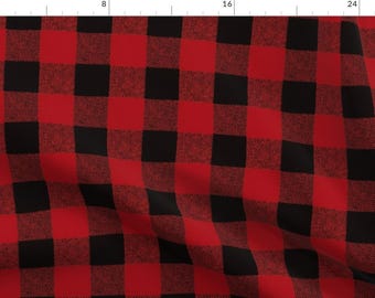 Red Buffalo Check Fabric - Buffalo Check Red by willowlanetextiles - Classic Plaid Gingham Check Red Black Fabric by the Yard by Spoonflower