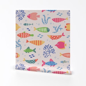 Fish Wallpaper - Multicolored Pretty Fish By Wildparrot - Colorful Fish Custom Printed Removable Self Adhesive Wallpaper Roll by Spoonflower