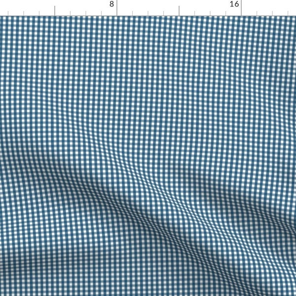 Gingham Fabric - Tiny Gingham Navy Blue by misstiina - Blue Check Darkblue Checkered Picnic Squares Fabric by the Yard by Spoonflower