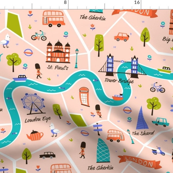 Whimsical Fabric - London Map by ammiecreative - London Uk British City Map Travel Streets River Big Ben Fabric by the Yard by Spoonflower