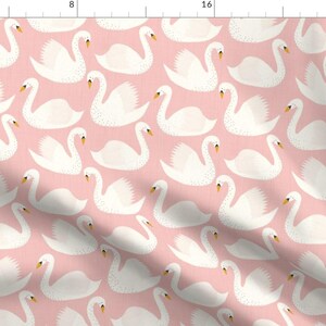 Swans Fabric - Swimming Swans On Pink By Littlefoxhill - Swans Pink and White Birds Cute Animal Cotton Fabric By The Yard With Spoonflower