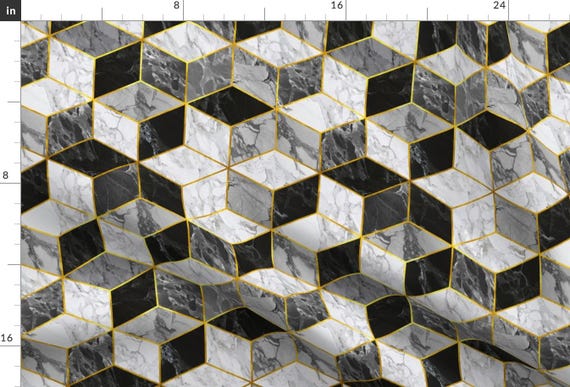 Gold and Marble Fabric - Glided Marble Cubes / Carerra By Willowlanetextiles - Modern Geometric Cotton Fabric By The Yard With Spoonflower