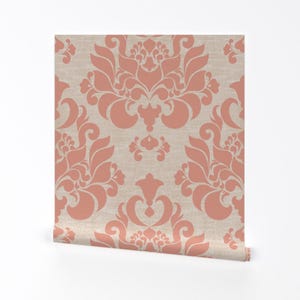 Damask Wallpaper - Victorian Pink Damask By Mintedtulip - Viktorianische, individuell bedruckte, entfernbare, selbstklebende Tapetenrolle von Spoonflower