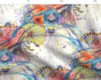 Watercolor Abstract Fabric - Molecular Divergence Sea Blue Coral By Mimipinto - Modern Nautical Cotton Fabric By The Yard With Spoonflower