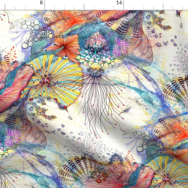 Watercolor Abstract Fabric - Molecular Divergence Sea Blue Coral By Mimipinto - Modern Nautical Cotton Fabric By The Yard With Spoonflower