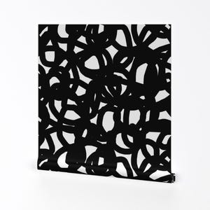 Black and White Wallpaper - Freestyle in Black by Domesticate - Custom Printed Removable Self Adhesive Wallpaper Roll by Spoonflower