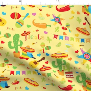Cinco De Mayo Fabric - Cinco De Mayo Yellow By Bags29 - Mexican Summer Southwestern Desert Cacti Cotton Fabric By The Yard With Spoonflower