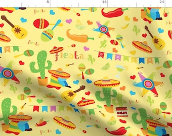 Cinco De Mayo Fabric - Cinco De Mayo Yellow By Bags29 - Mexican Summer Southwestern Desert Cacti Cotton Fabric By The Yard With Spoonflower