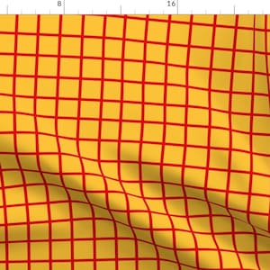 Yellow Squares Fabric - Yellow Grid By Ellegarrettdesigns - Yellow and Red Grid Cotton Fabric By The Yard With Spoonflower