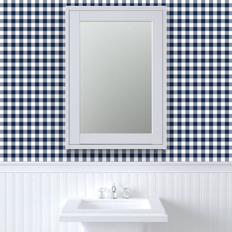Blue Gingham Wallpaper Blue and White Oneinch Check by Etsy