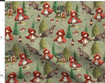 Fairytale Fabric - Little Red Riding Hood by emmaviktoria -  Little Red Riding Hood Forest Fantasy Wolf Fabric by the Yard by Spoonflower