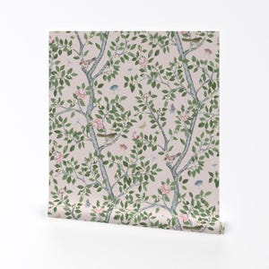 Pink Chinoiserie Wallpaper - Climbing Citrus Grove by danika_herrick - Vintage Floral Removable Peel and Stick Wallpaper by Spoonflower