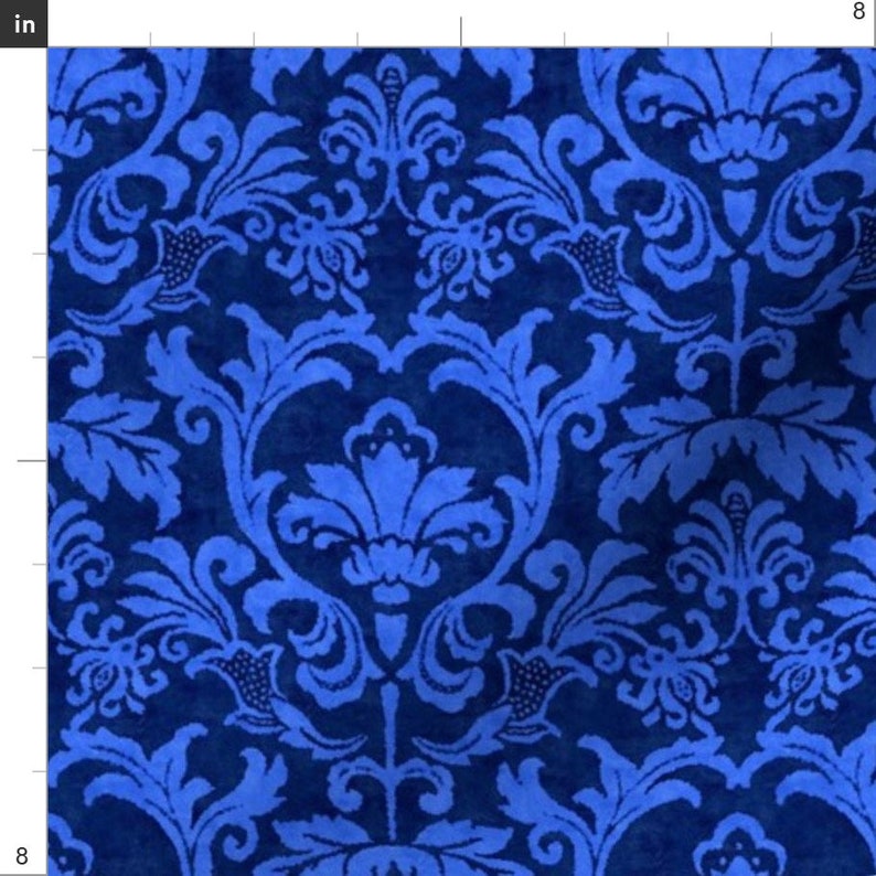 Blue Damask Fabric Blue Damask Smaller Scale by Etsy