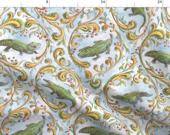 Fancy Crocodile Fabric - Crocodile Rococo By Zandloopster - reptile Baroque Ornamental Alligator Cotton Fabric By The Yard With Spoonflower