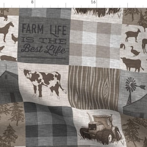 Cows Fabric - Cow Farm Life By Sugarpinedesign - Cows Brown Gray Neutral Nursery Cheater Quilt Cotton Fabric By The Yard With Spoonflower
