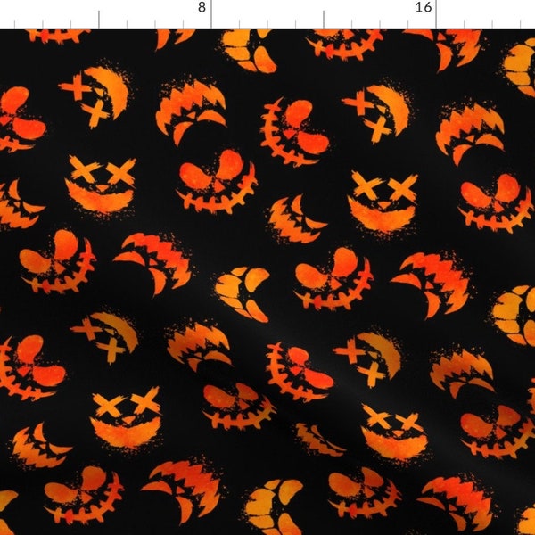 Scary Pumpkins Fabric - Pumpkin Faces by blue_moth_fabrics - Jack O Lantern Carved Faces Creepy Smiles Fabric by the Yard by Spoonflower