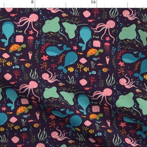 Ocean Animals Fabric - Sea Creatures 001 By Bluelela - Cute Colorful Ocean Life Kids Baby Toddler Cotton Fabric By The Yard With Spoonflower