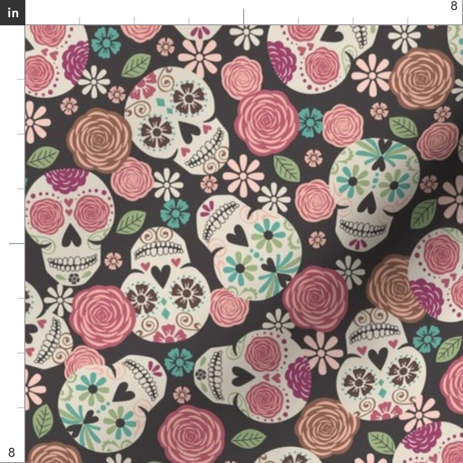Sugar Skull Floral Fabric Sugar Skulls Pastel Pink Blue by - Etsy