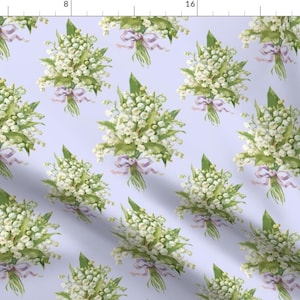 Lily Of The Valley Fabric - Muguet On Blue Violet By Lilyoake - Vintage Floral Lily Of The Valley Cotton Fabric By The Yard With Spoonflower