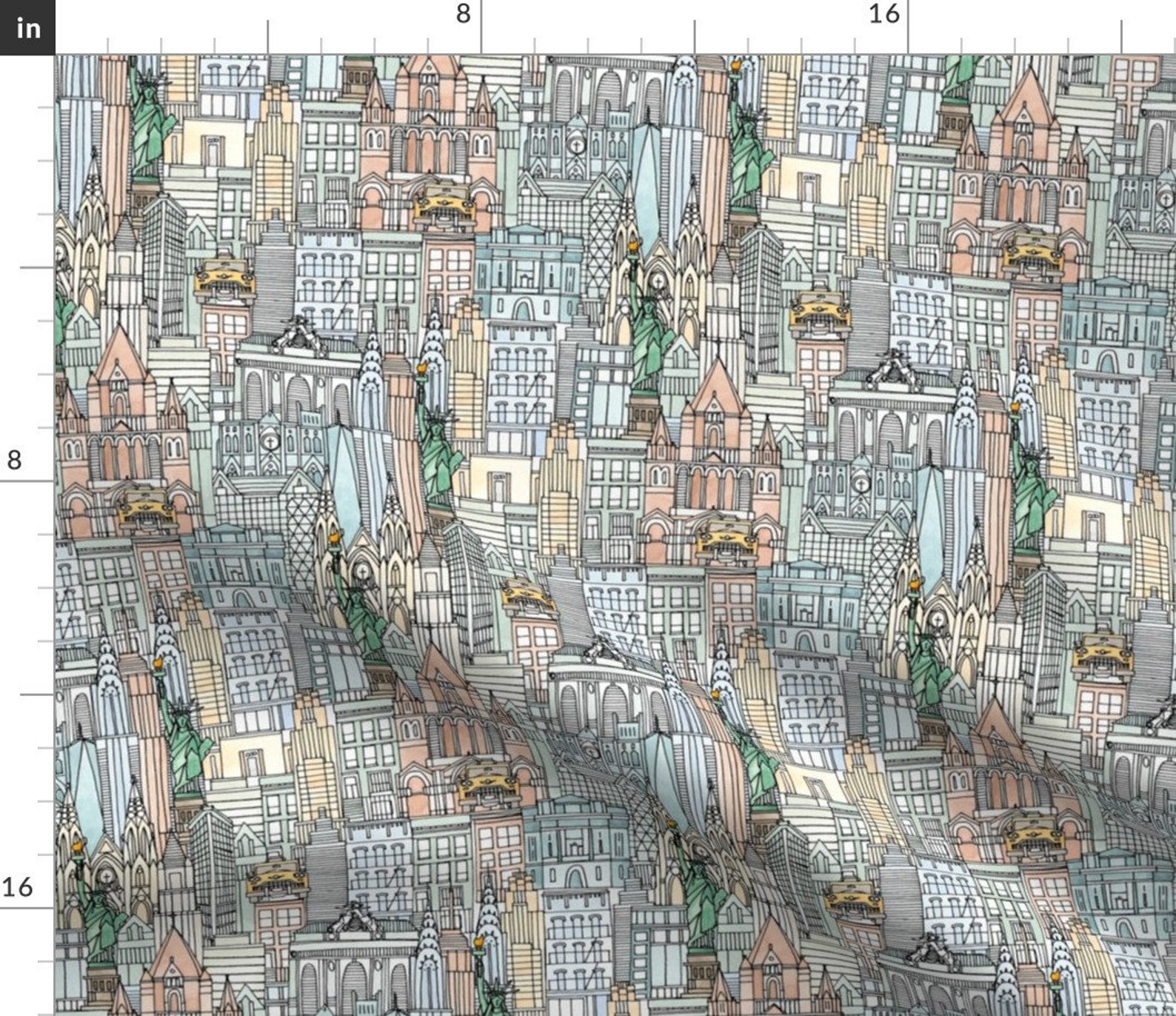 Cityscape Fabric New York Watercolor by Scrummy Small Etsy