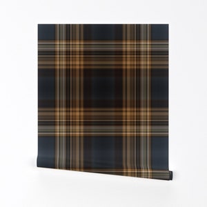 Blue Brown Tartan Wallpaper - Fine Line Plaid by northern_whimsy - Traditional English Removable Peel and Stick Wallpaper by Spoonflower