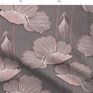 1920s Glamour Fabric - Art Deco Poppies by j9design - Art Deco Large Scale Floral Blush Pink Gray Fabric by the Yard by Spoonflower
